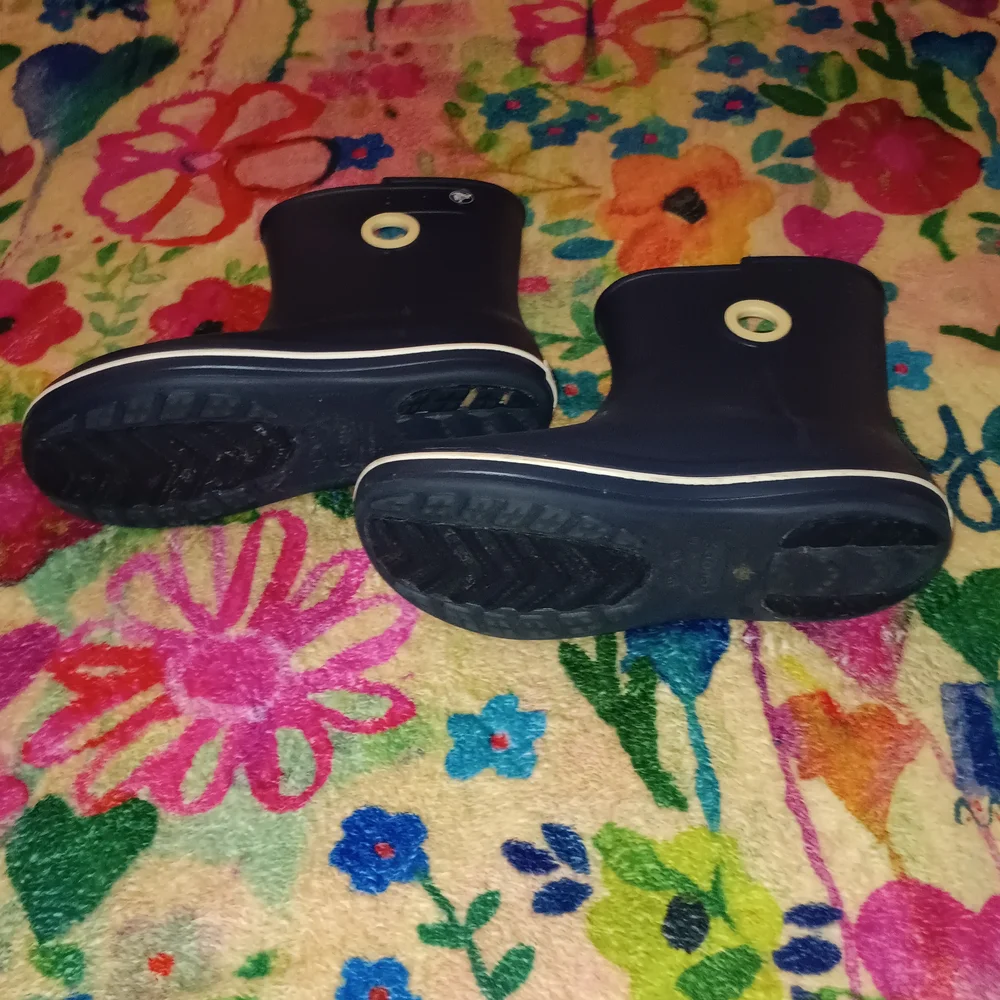 CROCS Navy Short Waterproof Rain Boots with Cream Accents
